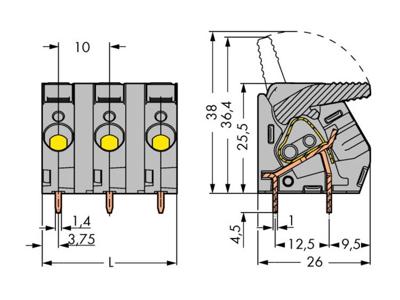 WAGO 2706-204 Veerkrachtklemblok 6.00 mm² Aantal polen 4 Grijs 30 stuk(s)