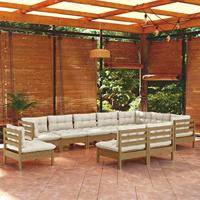 10-delige Loungeset met kussens massief grenenhout wit - thumbnail