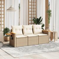3-delige Loungeset met kussens poly rattan beige - thumbnail