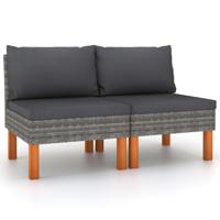 Middenbanken 2 st poly rattan en massief eucalyptushout - thumbnail