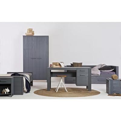 WOOOD Dennis bedbank (excl lade) geborsteld grenen [fsc] (Kleur: metaalgrijs)