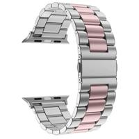 Stalen schakelband - Zilver met rosé pink - Geschikt voor Apple watch 38mm / 40mm / 41mm / 42mm - thumbnail