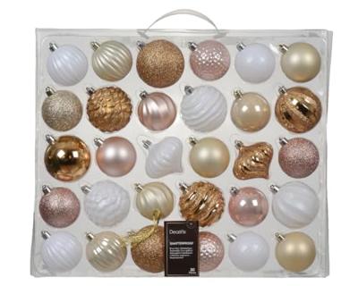 Decoris Kerstbal kunststof mix roze 30-delig