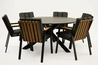Tuintafel Rotonda met 6 Leather antraciet stoelen - thumbnail
