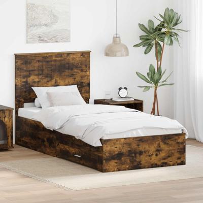 Bedframe met hoofdeinde Gerookt eiken 90 x 200 cm Bewerkt hout