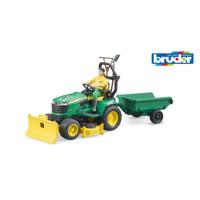 Bruder bworld john deere zitmaaier met aanhanger en tuinman 1:16 - thumbnail