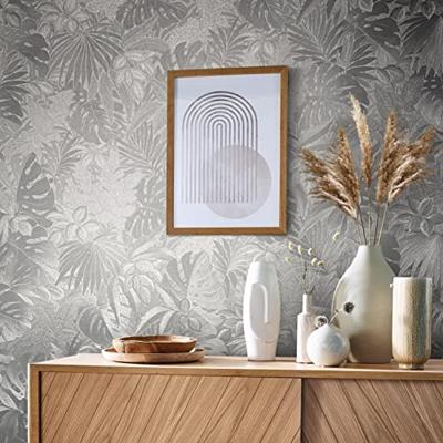 Noordwand Botanica Behang met grote bladeren in zilver 33301