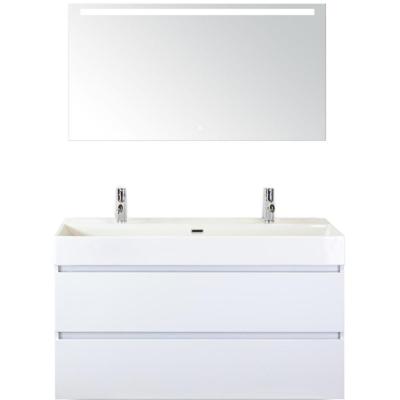 Maxx XL Badmeubelset 120 cm - Wit Hoogglans - Wastafel Kube Enkel 2 Kraangaten met Sence Spiegel