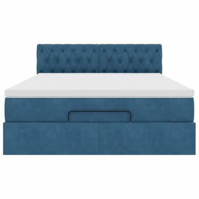 Ottoman bed met matras 140x200cm fluweel donkerblauw