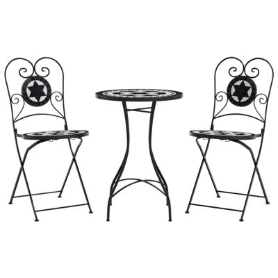 Bistroset mozaïek ijzer en keramiek zwart en wit - thumbnail