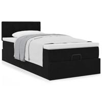 Ottoman bed met matras 80x200cm fluweel zwart - thumbnail