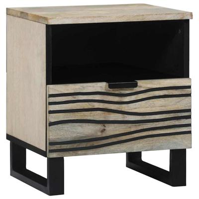 Nachtkastje Wit en zwart 40 x 33 x 46 cm massief mangohout