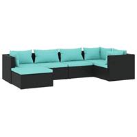 6-delige Loungeset met kussens poly rattan zwart - thumbnail