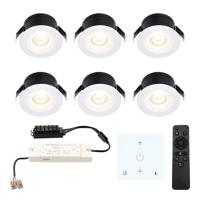 Set van 6 Cadiz LED Mini Inbouwspots met Trafo en Muurdimmer - 12 Volt 3 Watt 200 lumen - Dimbaar - Plat 26mm - 2700K - IP44 waterdicht - Wit - Veranda Spotjes - Overkapping Spotjes - thumbnail