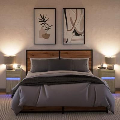 Nachtkastjes met LED-verlichting 2 st bewerkt hout sonoma eiken Nachtkastjes met LED-verlichting 2 st bewerkt hout sonoma eiken