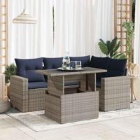 5-delige Loungeset met kussens poly rattan acacia grijs - thumbnail