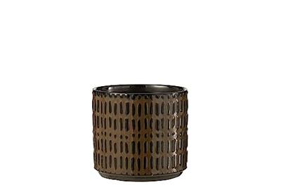 J-Line Bloempot Streep Keramiek Zwart|Bruin Medium J-Line Bloempot Streep Keramiek Zwart|Bruin Medium