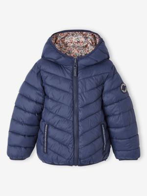 Lichtgewicht omkeerbaar meisjesjack met capuchon en gerecyclede polyester voering nachtblauw Lichtgewicht omkeerbaar meisjesjack met capuchon en gerecyclede polyester voering nachtblauw