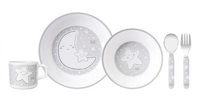 Saro Eetset Little Stars Melamine 5-delig Wit/grijs Saro Eetset Little Stars Melamine 5-delig Wit/grijs
