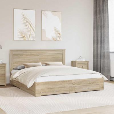 Bedframe met lade met hoofdeinde met opslag Bewerkt hout