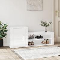 VidaXL Schoenenkast 130x35x54 cm bewerkt hout hoogglans wit - thumbnail