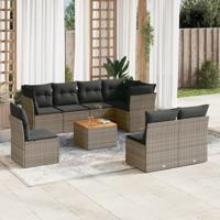 9-delige Loungeset met kussens poly rattan grijs - thumbnail