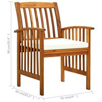 Tuinstoelen 3 st met kussens massief acaciahout - thumbnail
