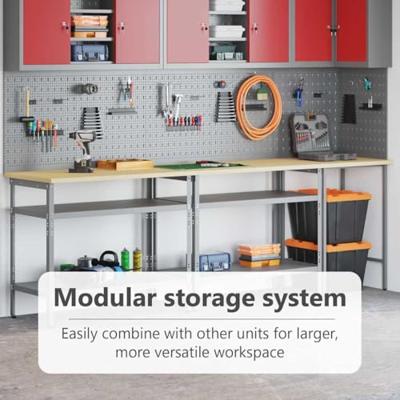 Werkbankset met plank 3 pcs Beige en Grijs Gepoedercoat staal