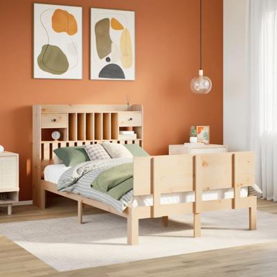 Bed met boekenkast zonder matras massief grenenhout 140x190 cm - thumbnail