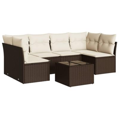 6-delige Loungeset met kussens poly rattan bruin - thumbnail