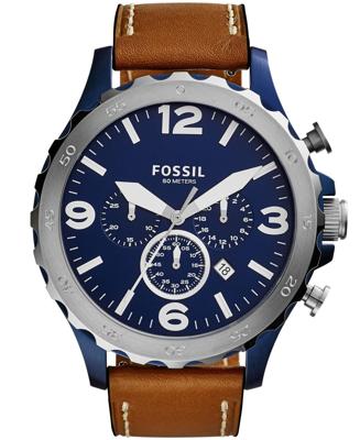 Fossil Heren Nate JR1504 bruin lederen quartz horloge Fossil Heren Nate JR1504 bruin lederen quartz horloge