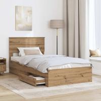 Bedframe met hoofdeinde Artisan Eiken 100 x 200 cm Bewerkt hout - thumbnail