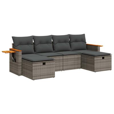 6-delige Loungeset met kussens poly rattan grijs