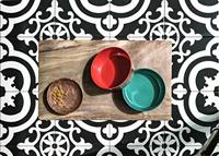 Tarhong voerbak hond olive melamine houtprint / teal zeegroen - thumbnail