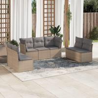 7-delige Loungeset met kussens poly rattan beige - thumbnail