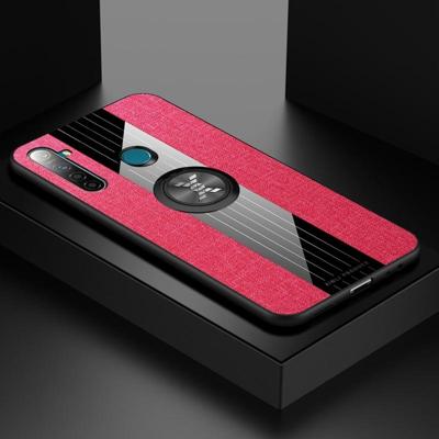 Voor OPPO Realme Q XINLI stiksels doek Textue schokbestendig TPU beschermhoes met ring houder (rood)