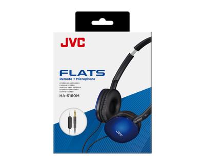 JVC HA-S160M-A - Flats opvouwbare en compacte hoofdtelefoon in glanzende trendy kleur, met schakelaar voor microfoon aan/uit, ideaal voor telewerken en online seminars (blauw)