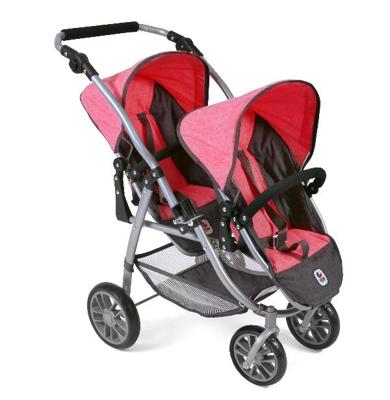 Tweeling Poppenwagen Vario -Melange Antraciet Pink Tweeling Poppenwagen Vario -Melange Antraciet Pink