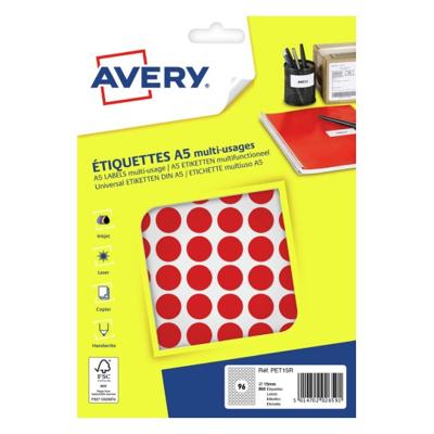 Etiket Avery A5 papier rond 15mm ROOD 960 stuks 96 per vel
