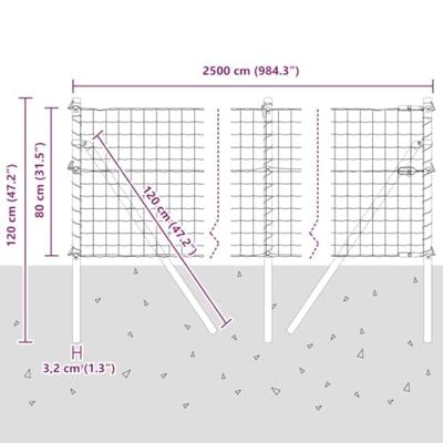 VidaXL Hek met paal grijs 0,8 x 25 m staal en pvc