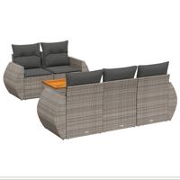 6-delige Loungeset met kussens poly rattan grijs - thumbnail