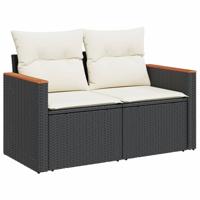 3-delige Loungeset met kussens poly rattan zwart - thumbnail