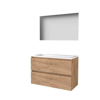 Basic-Line Ultimate 46 Badkamermeubelset - 100 x 46 cm - Greeploos - 2 Lades - Acryl Wastafel - 2 Kraangaten - Spiegel met Indirecte LED Verlichting - Whisky Oak
