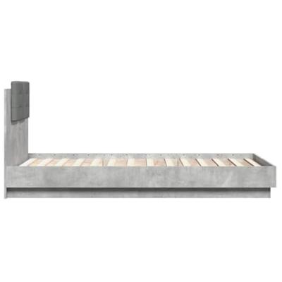 Bedframe met hoofdbord bewerkt hout betongrijs 75x190 cm