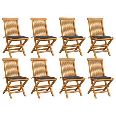 Tuinstoelen 8 st met antracietkleurige kussens massief teakhout