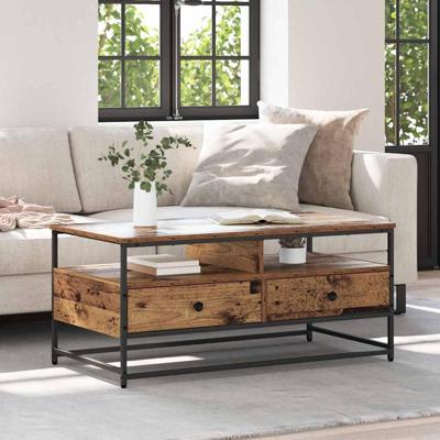 Salontafel met lade Oud hout 100 x 51 x 45 cm Bewerkt hout Salontafel met lade Oud hout 100 x 51 x 45 cm Bewerkt hout