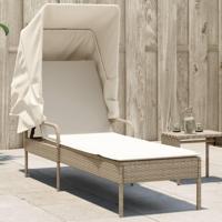 Ligbed met luifel poly rattan beige - thumbnail