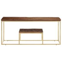 Salontafel roestvrij staal en massief hout goudkleurig - thumbnail