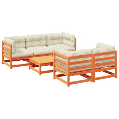 6-delige Loungeset met kussens massief grenenhout wasbruin - thumbnail