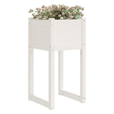 Plantenbakken 2 st 40x40x81 cm massief grenenhout wit